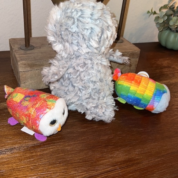 Ty Owls 🦉 2 Mimi baby owls, 1 larger grey white gold glitter Owlette TySilk​​ - Picture 5 of 8